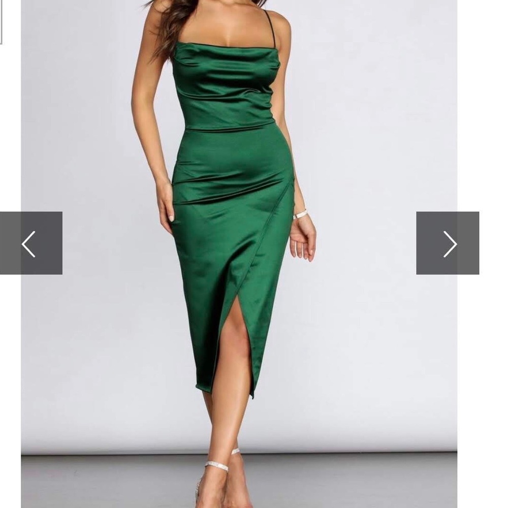 Emerald formal satin sexy dress